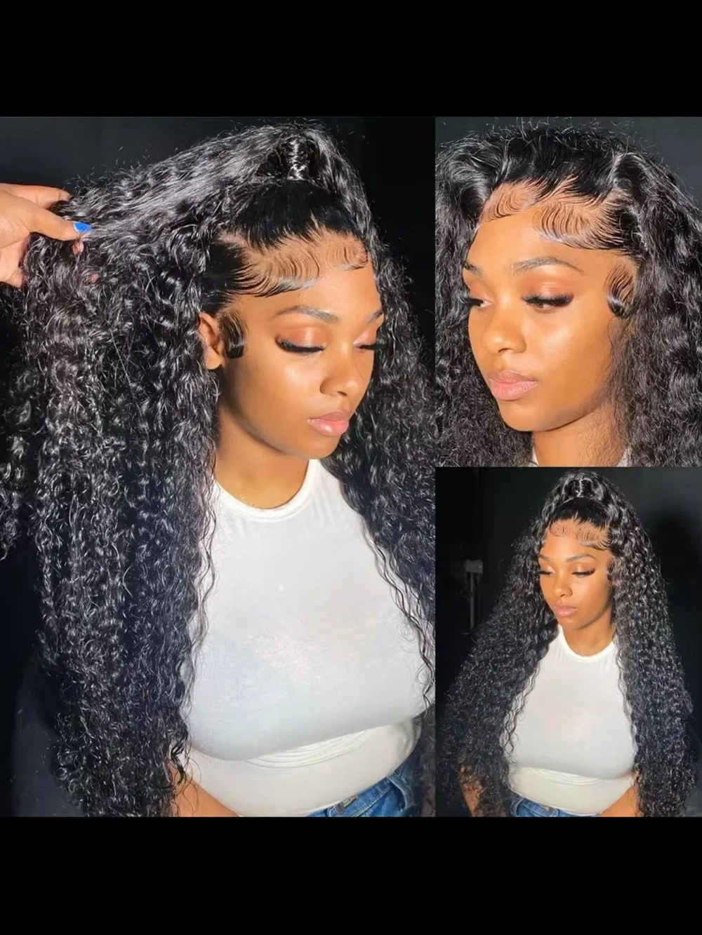 Natural Deep Curly Lace Front Wig - Black